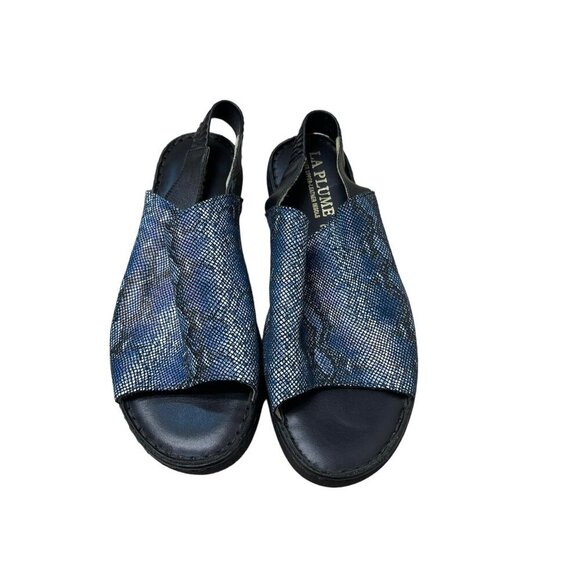La Plume Asbury Sandals Women's Size 38 Navy Python Leather Slingback Shoes 7.5 - Picture 2 of 5